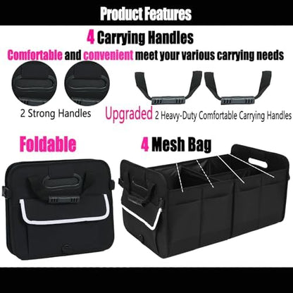 titiyiof Trunk Organizer for SUV & Sedan, Car Organizers and Storage, Waterproof Collapsible & Adjustable Straps, 70L Sturdy Car Organization for Car Accessories, Tools, Sundries (Black B, Large-A)