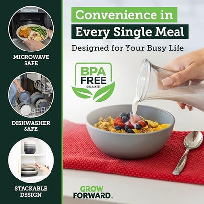 Grow Forward 24-piece Premium Wheat Straw Dinnerware Sets for 8 - Unbreakable Dishwasher & Microwave Safe Plastic Plates and Bowls Sets - Patio, Outdoors, RV, Camping Dishes - Moonlight