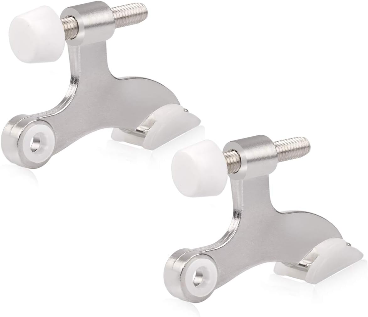 HOMOTEK 2 Pack Hinge Pin Satin Nickel Door Stopper,Adjustable Deluxe Heavy Duty Door Stopper 2-1/2"x1-3/4,with White Rubber Bumper Tips