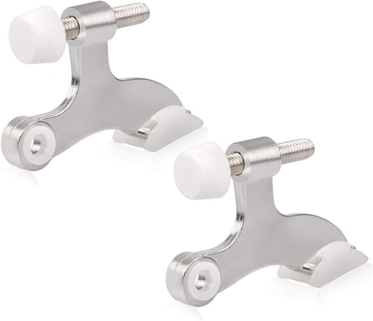 HOMOTEK 2 Pack Hinge Pin Satin Nickel Door Stopper,Adjustable Deluxe Heavy Duty Door Stopper 2-1/2"x1-3/4,with White Rubber Bumper Tips