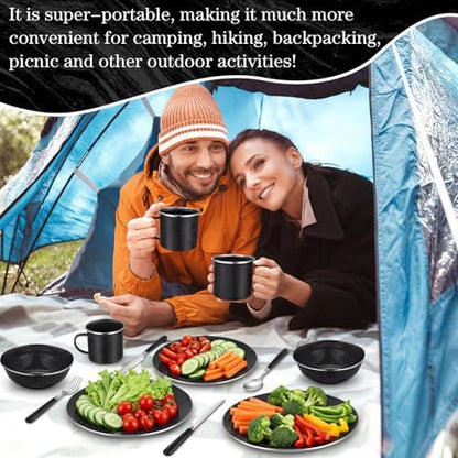 Nuogo 12 Pcs Enamel Camping Tableware Set Dinnerware Kit