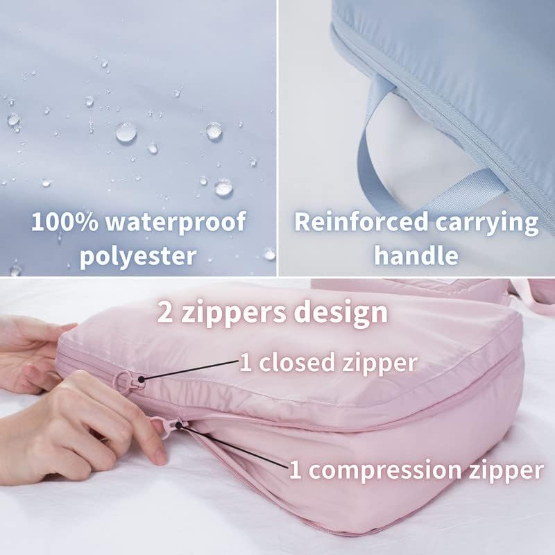 tianzong Compression Packing Cubes for Suitcases, Luggage Organizer Bags Set for Travel (Beige, 2 Pack Medium)