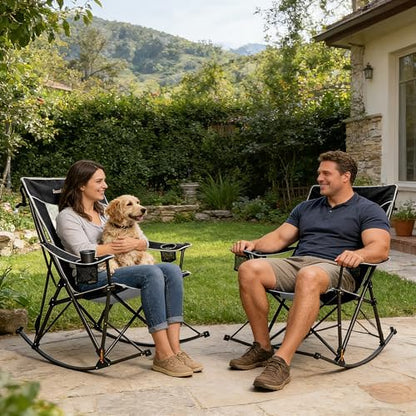 SUNNYFEEL Oversized Folding Rocking Camping Chair with Buckle Design 500lbs