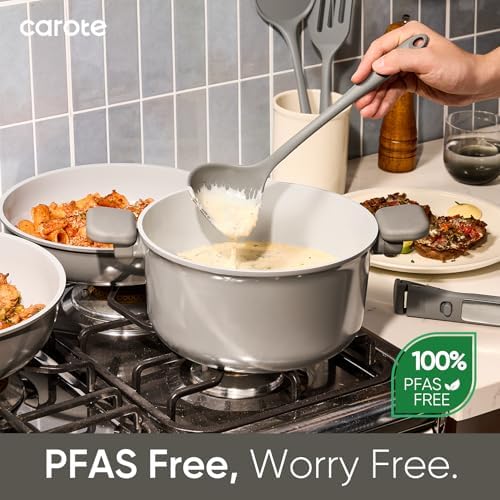 CAROTE 27pcs Ceramic Cookware Set, Pots and Pans Set with Detachable Handle
