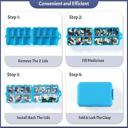 Foldable Portable 7 Day Pill Organizer 2 Times a Day, AM PM Weekly Pill Box