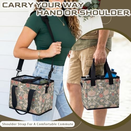 Insulated Drink Carrier Bag with Handle,William Morris Style Print
