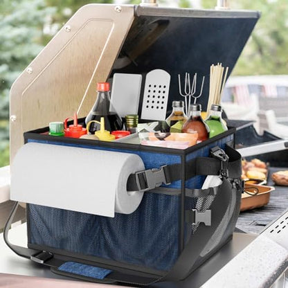 FANGSUN Grill Caddy, Foldable BBQ Caddy with Paper Towel Holder, Blue