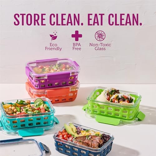 Ello Duraglass 3.4 Cup Glass Meal Prep Containers, 10 Pc, 5 Pack, Fruit