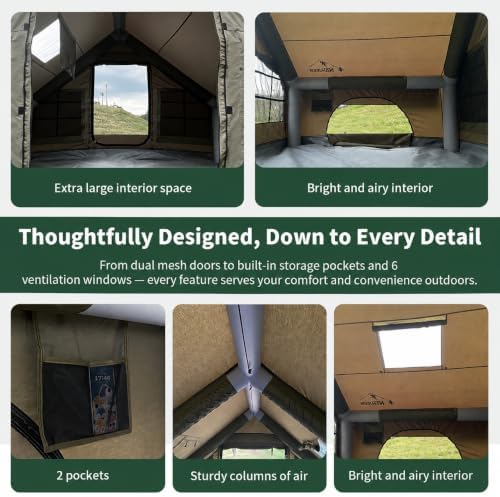 NANJEEN® Large Luxury Inflatable Camping Tent,Wind & Rain Resistant,12㎡ Interior,2-10 Person Shelter,8 Minutes Fast Setup with Hand Pump,All-Season Ready,Dual Doors,Mosquito-Proof Mesh Windows
