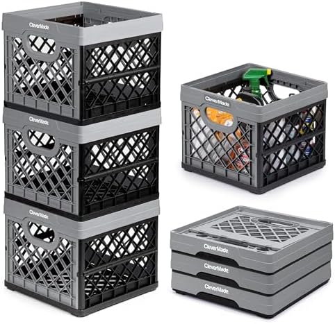 CleverMade Collapsible Milk Crate (EcoCrate) - 25L - Stone (3PK)