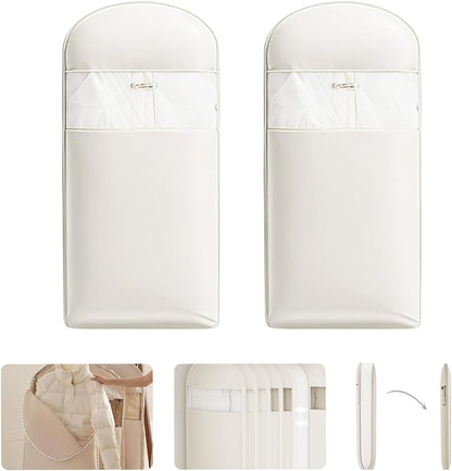 2 Pack Space Saving Garment Bag with Self Compression Zipper, Garment Bags for Hanging Clothes, Compression Bags for Storage, Hanging Garment Bag for Coats and Down Jackets (M, Beige)