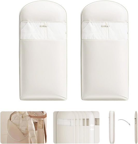 2 Pack Space Saving Garment Bag with Self Compression Zipper, Garment Bags for Hanging Clothes, Compression Bags for Storage, Hanging Garment Bag for Coats and Down Jackets (M, Beige)