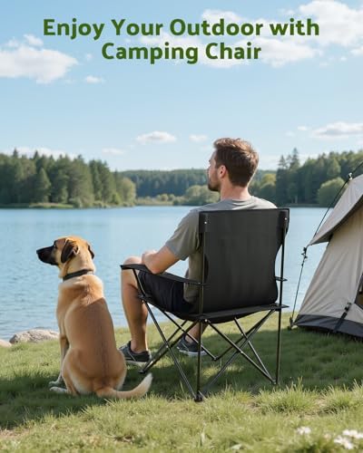 YSSOA Portable Folding Black Camping Chair, 2-Pack