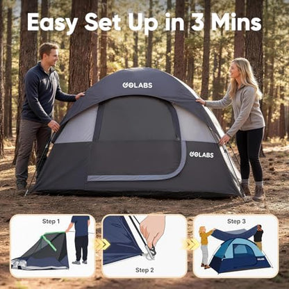 Golabs CT1 2 Person Camping Tent, Easy Set Up in 3 Min, Mesh Top & Door