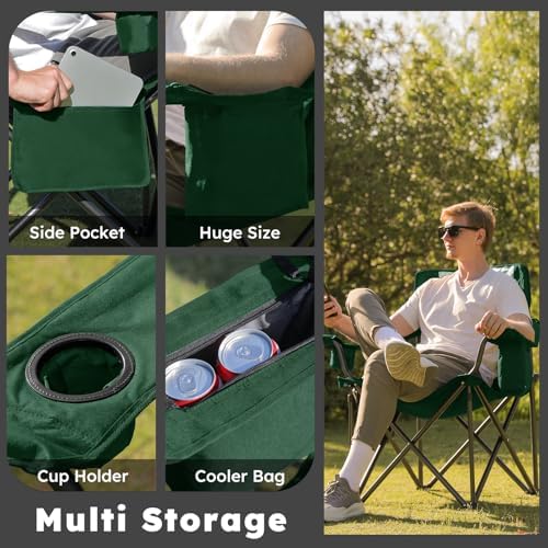 Colegence Oversized Folding Camping Chair for Adults, 450 lb, Dark Green
