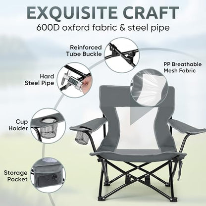 HaSteeL Low Beach Chairs, 2Pcs Folding Camping Lawn Chairs - Grey