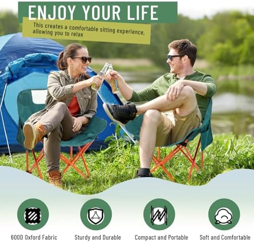 2 Pack Folding Camping Chairs Portable, Green, Solid Color