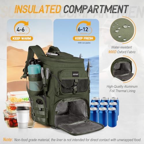 Goture Fishing Backpack with Cooler,55L 900D Tackle Backpack & Rod Holders