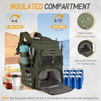 Goture Fishing Backpack with Cooler,55L 900D Tackle Backpack & Rod Holders
