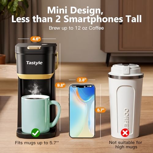 Tastyle Mini Single Serve Coffee Maker for K Cups and Grounds with Handle