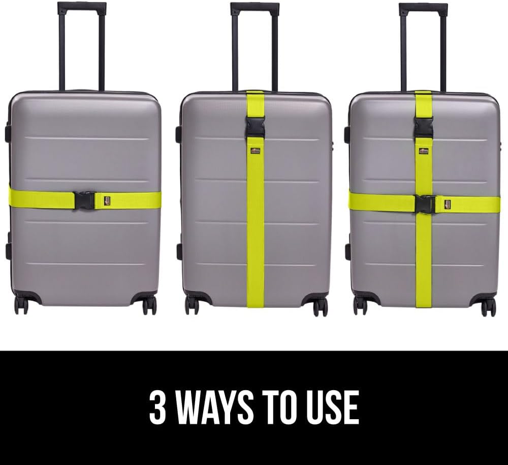GORILLA GRIP Heavy Duty 8 Pack Adjustable Luggage Straps for Suitcases, Easy to Identify Travel Belt Connector Holds Suitcase Together, Extends Life of Bag, Strap Connects Two Bags, Accessories Yellow