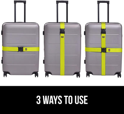 GORILLA GRIP Heavy Duty Adjustable Luggage Straps for Suitcases, Easy to Identify Travel Belt Connector Holds Suitcase Together, Extends Life of Bag, Strap Connects Two Bags, Accessories 2 Pack Yellow