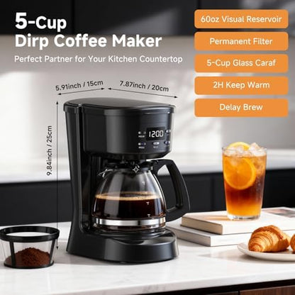 Coffee Maker, 5 Cup Programmable Drip Coffee Machine-Black