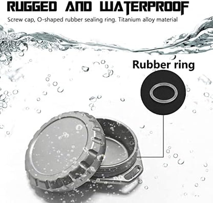Titanium Waterproof Pill Case Travel Pill Organizer Bottle EDC Capsule Container Portable Pocket Metal Box with Chain for Camping, Hiking, Fishing, Magnetic Polishing