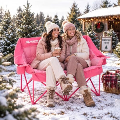 Huskfirm Padded Double Camping Chair, Heavy Duty Camping Loveseat, Pink