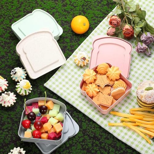 Sandwich Containers, Sandwich Containers for Lunch Boxes, Reusable Plastic Food Storage Sandwich Box with Lid, BPA Free, Microwave Safe, for Family Adults for Office, Camping (White & Pink)