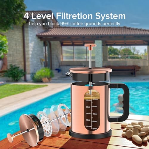 QUQIYSO French Press Coffee Maker 51oz, Stainless Steel Large French Press