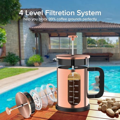 QUQIYSO French Press Coffee Maker 51oz, Stainless Steel Large French Press