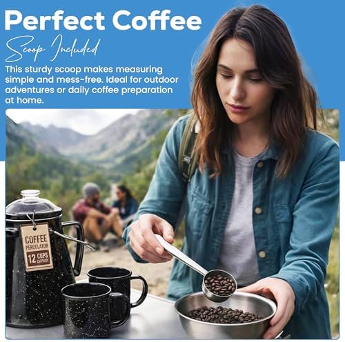 Toughty 12 Cup Enamel Coffee Percolator, Camping Stovetop Coffee Pot, Black