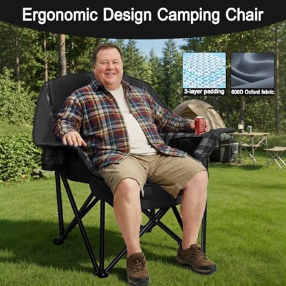 Youtanic Oversized Large Padded Camping Chair, 400 lbs Foldable Lawn Chair