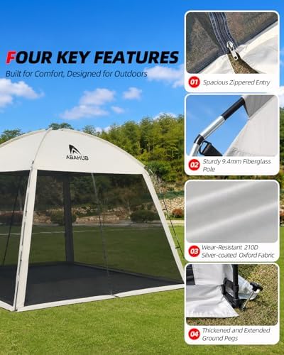 Abahub Portable Screen House Tent for 4-6 Person, 9.8x9.8x6.7 ft, White