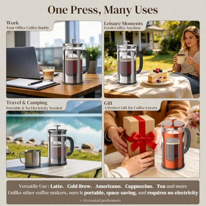 Veken French Press Coffee Maker, No Plastic Touching Cafe,34oz 1 L Cafetera