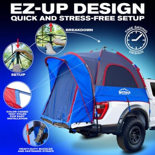 Pittman - Truck Bed Tent with EZ-UP Design - Pickup Truck Tent for Camping - Includes Rain Fly, Extra Wide Entry, Oversize Air Mesh & Porch Cover - Premium Pickup Bed Camper