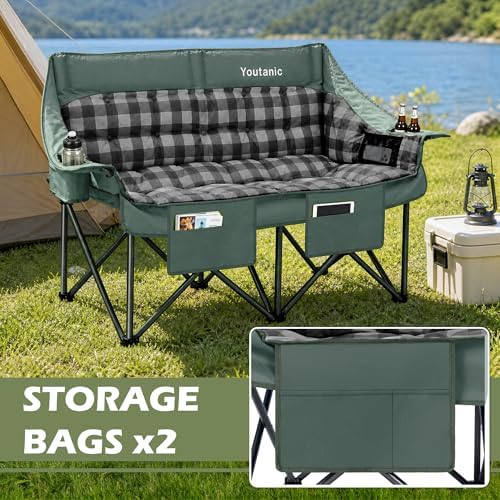 Youtanic Double Camping Chair, Heavy Duty 650lbs Padded Loveseat for Adults