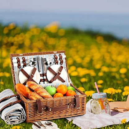 Picnic Basket for 4 Persons with Waterproof Picnic Blanket