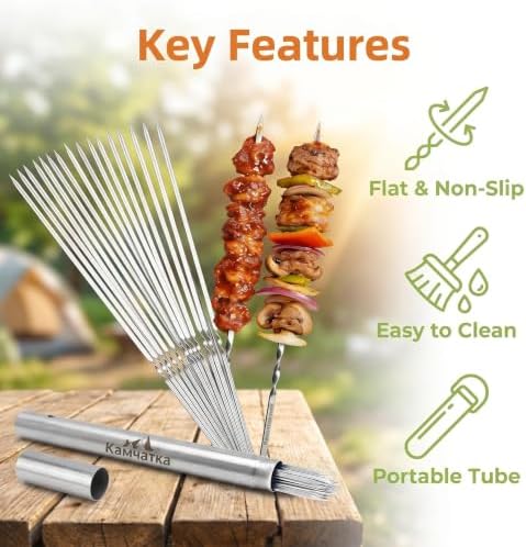 25 Pack Flat Non-Slip Stainless Steel Skewers