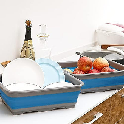 Goderewild Collapsible Dish Pan, 10L (2.6 Gal) Foldable Sink Tub, Blue