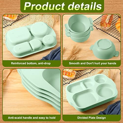 Honoson 24pcs Wheat Straw Dinnerware, Unbreakable, Green