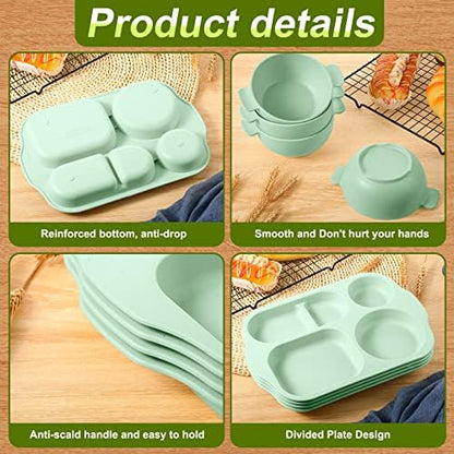 Honoson 24pcs Wheat Straw Dinnerware, Unbreakable, Green