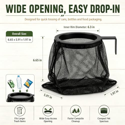 Outdoor Cooler Mesh Trash Bag Attachment,Cooler Can Trash Bag,Tool-Free Trash Can Accessory Fits Most Roto-Molded Coolers for Camping, Fishing, Boats, Pontoons, Kayaks, Truck Beds, SXS & ATV