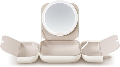 AMIRO M2 Travel Makeup Bag with 5 Level Brightness & 3 Color LED Mirror, Portable Makeup Artist Organizer, White