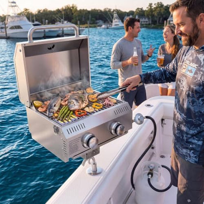 Bestfire Marine 2-in-1 Boat Grill with Rod Mount & Removable Legs