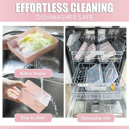 Snackle Box Container - 10 Compartments Including 2 XL, Dishwasher & Microwave Safe, Divided Serving Tray with Lid and Handle, BPA-Free, snack box (1 PCS, Pink, 1 Box with 2 XL Compartments)
