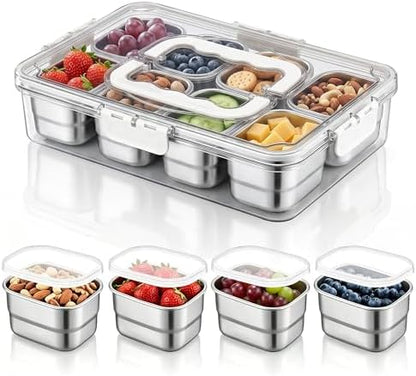 E-far Snackle Box Container, Stainless Steel Divided Serving Tray with Lid