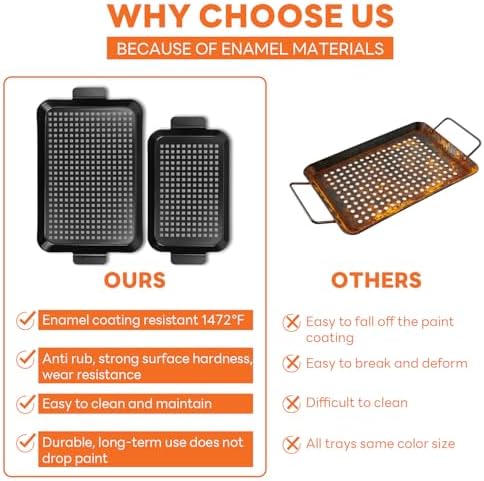 3PCS Grill pan: Grill Topper for Outdoor Grill - Non-stick enamel coating grill topper suitable for camping, picnic, party