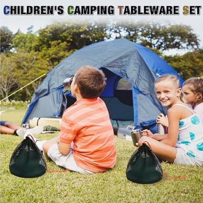 Scout Camping Mess Kit for Person Boy Scout Dishes Set Girl Scout Mess Kit with Mesh Bag Reusable Light Weight Eating Utensils Plastic Camping Cutlery Set for Travel Camp
